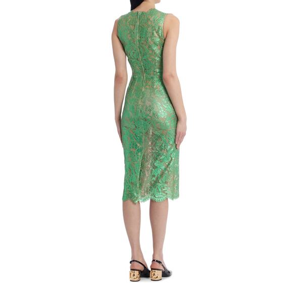 Dolce & Gabbana Semi Sheer Metallic Coated Lace Sleeveless Midi Dress 44 L - Picture 4 of 12